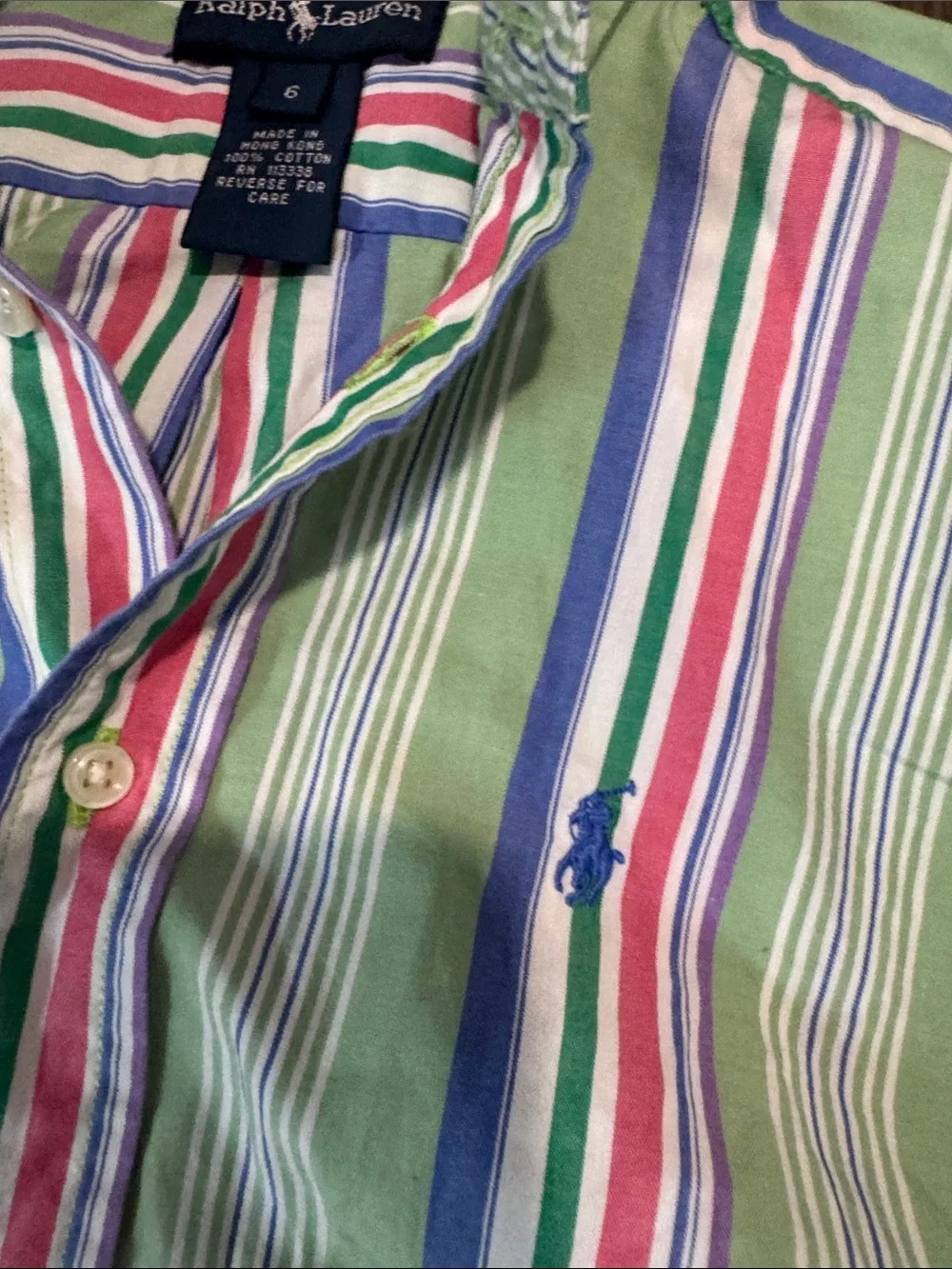 Ralph Lauren Green Multi-Color Vertical Stripe Button-Down Shirt